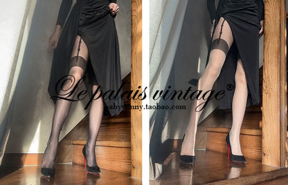 Le Palais Vintage High End Sexy Fake Garter Transparent Skin Open Pantyhose-Gracia