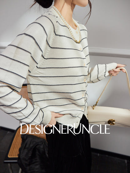 DGU |Off-white striped knitted striped cardigan luxury design top - POTEN.