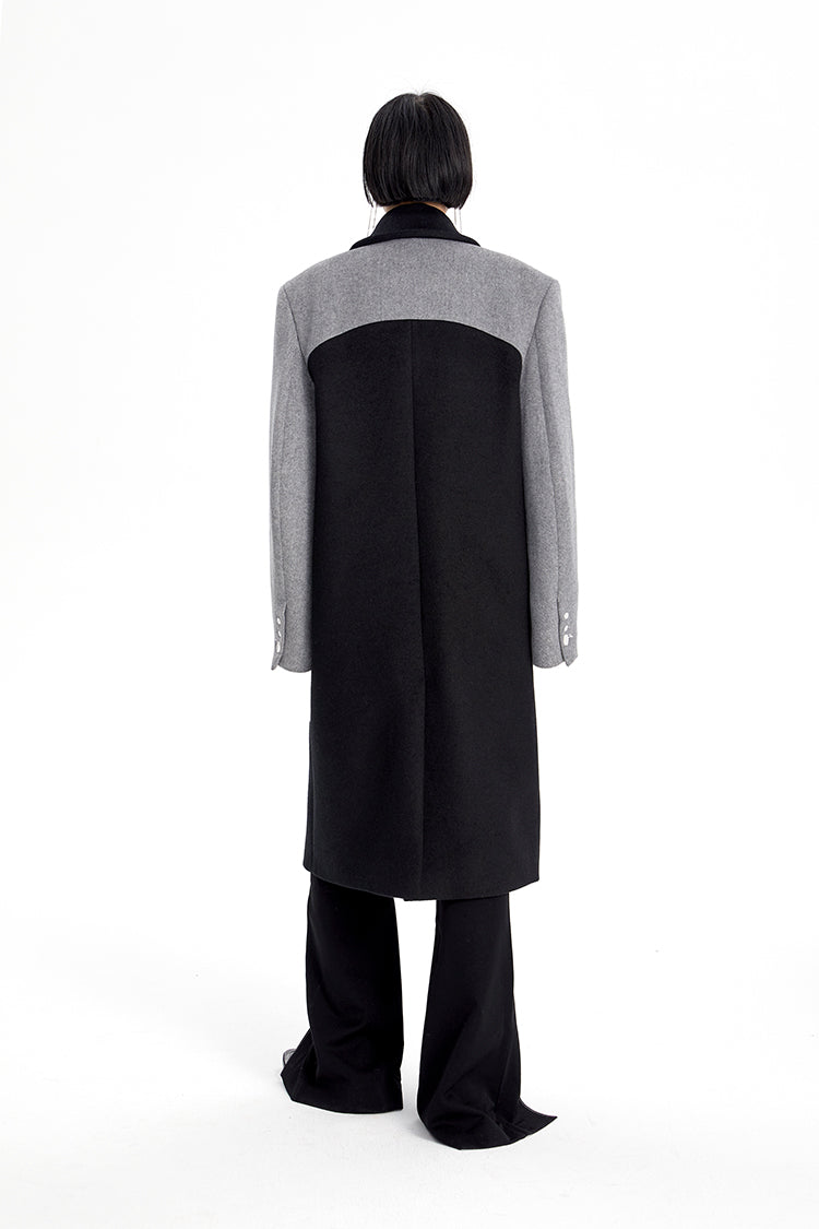 TINY IN Asymmetric black and gray wool women's coat- TRAIL
