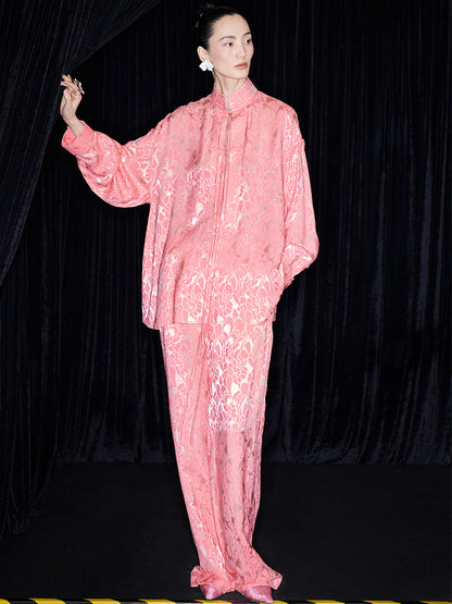 M essential Mackay designer lime jacquard stand-up collar loose top - JAMES.