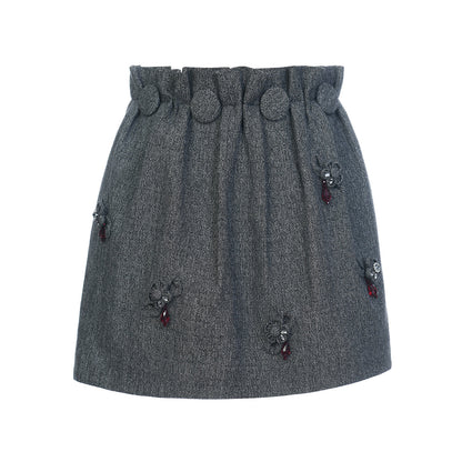 FAME Three-Dimensional Bow Flower Beaded Box-Type Wide Short Skirt - AIDEN.