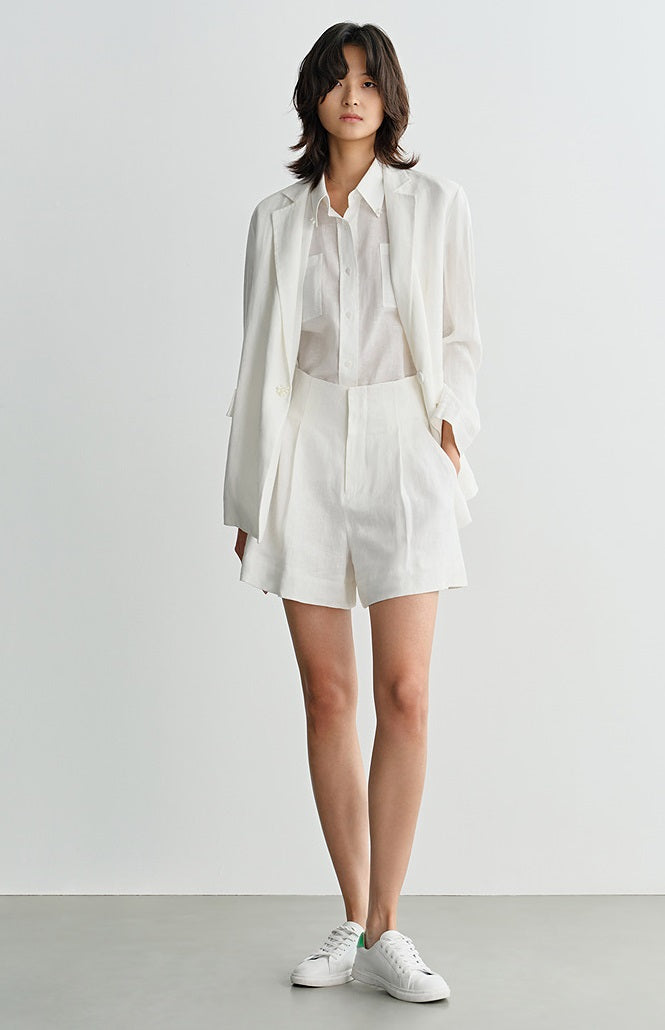COMME MOI summer women's white linen shorts - DOMINUS.