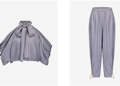 ATELIER MISS LU Draped Off-the-shoulder Streamers Acetate Top - BLEIG