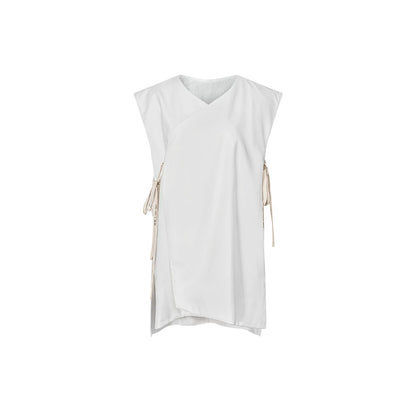 TUYUE Chinese style white middle side placket lace-up structure shoulder vest- LEVI