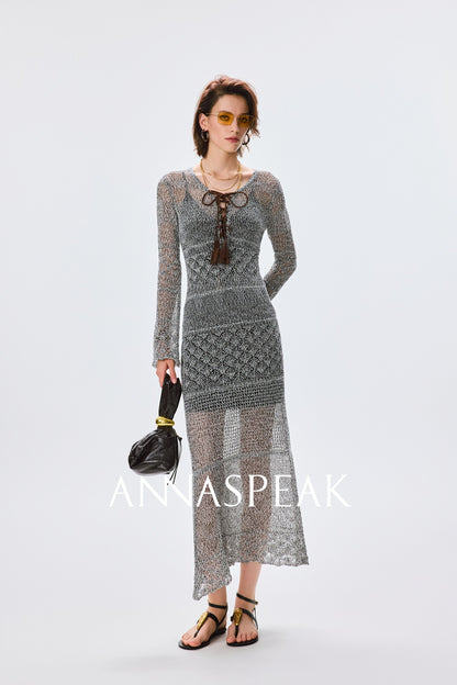 ANNASPEAK Fringe Lace-up Slim Knit Dress- CHACHA.