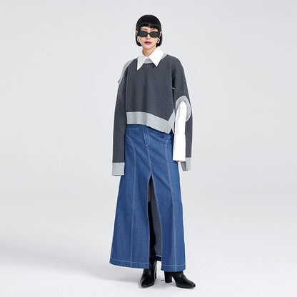 TINY IN women's loose dropped cut-out short sweater-MIE