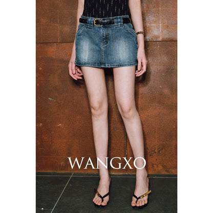 WANGXO| Micro-Elastic High-End Long-Staple Cotton Double Wash High-Waisted A-Line Short Denim Culottes - Clara