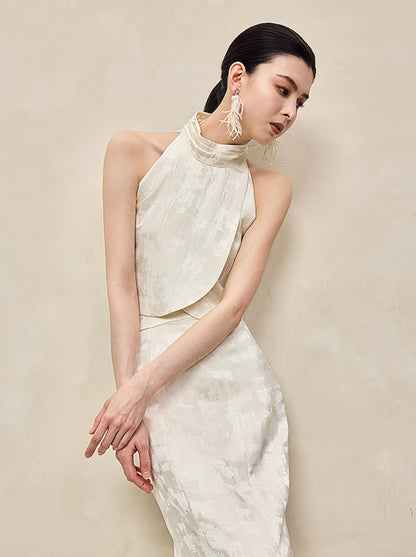 HECO Jacquard Cross Slit Pile Collar Red White Purple Crop Top Women - WORSHIP.