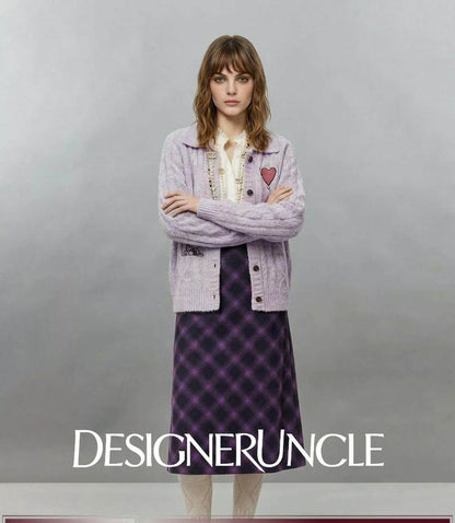DGU×LAB "Zimo" Purple Sweater Lapel Embroidered Loose Soft Knitted Cardigan - METE