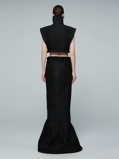 ANNAKIKI designer black slim skeet special-shaped long skirt-NICO