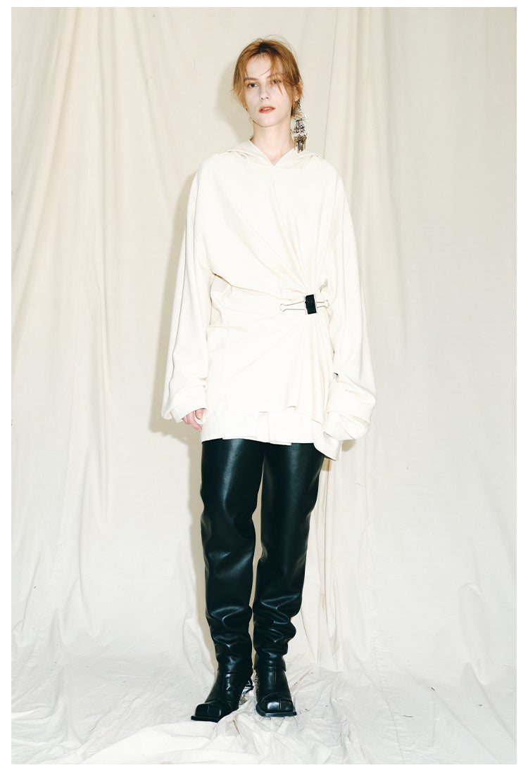 Autumn Winter luxury hoodie pinched pleated waist sweatshirt - kIC