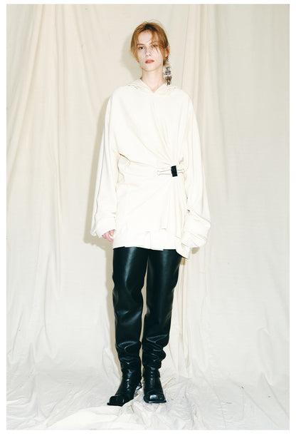 Autumn Winter luxury hoodie pinched pleated waist sweatshirt - kIC