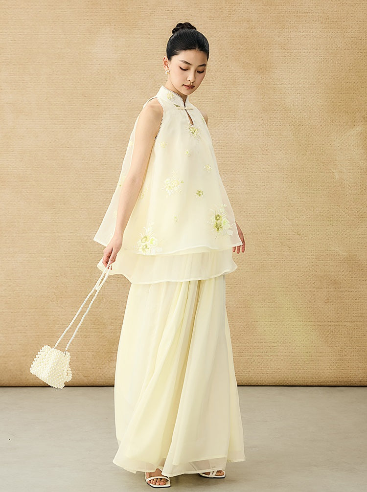 HECO Chinese Pearl Edge Embroidered Sleeveless Tulle Vest - IDEM.