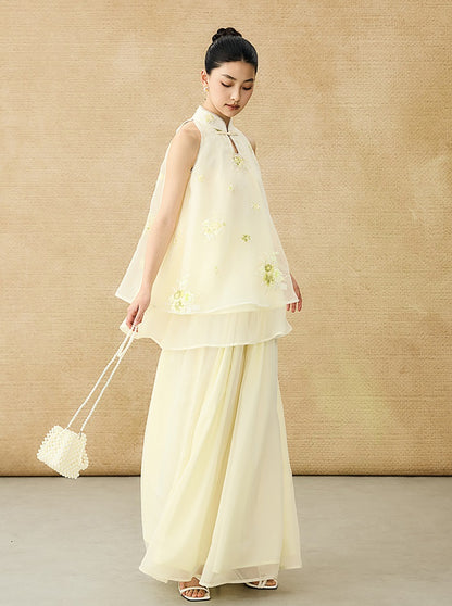 HECO Chinese Pearl Edge Embroidered Sleeveless Tulle Vest - IDEM.