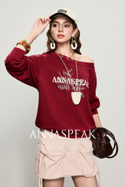 ANNASPEAK crew neck mottled distressed printed sweatshirt-PAMP.