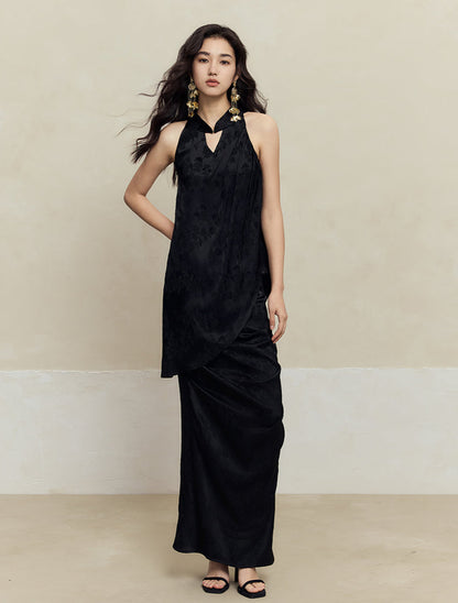 HECO Acetate Pleated Vest Sleeveless Top Skirt Set - prue.