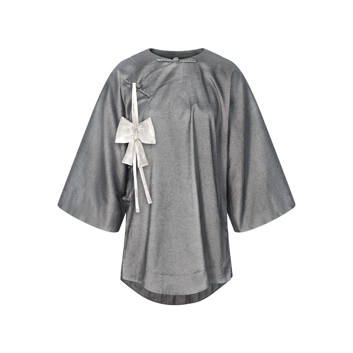 TUYUE Gray handmade buckle coat slanted robe top - CHRISTIAN.