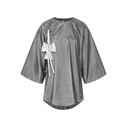TUYUE Gray handmade buckle coat slanted robe top - CHRISTIAN.