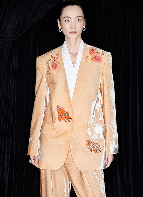 M essential Mackay designer Rulang velvet dahlia nail bead suit - DUAO.