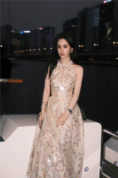 Wardrobes by Chen Gold  Couture with Floral Embroidery Sequin Banquet Dress-Onome