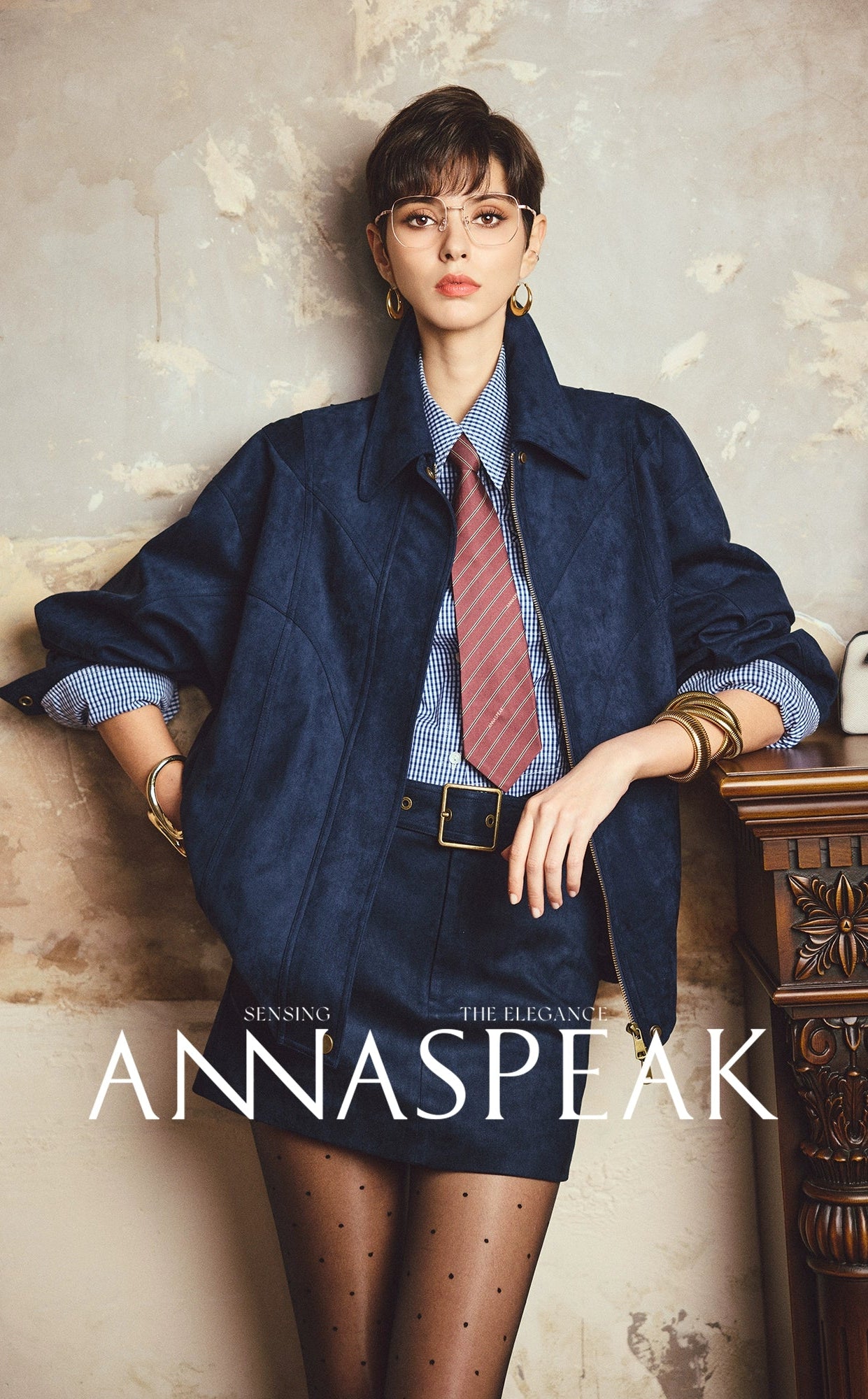 ANNASPEAK ROSSO Red Label Eco-Friendly Leather Heavy Jacket Skirt Set-GHUGH.