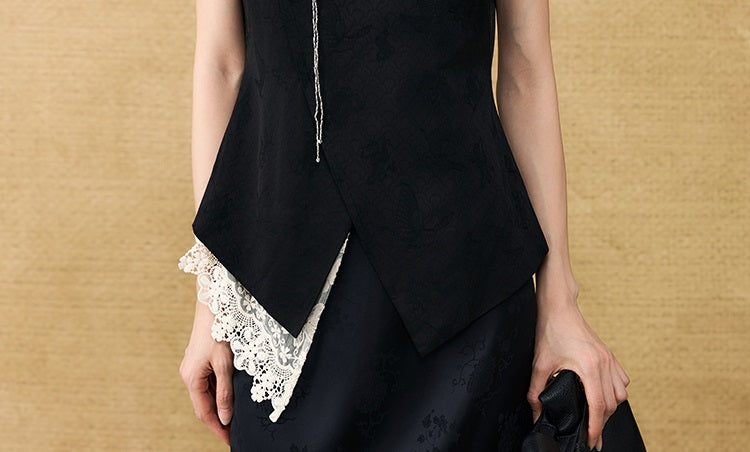 HECO Chinese style asymmetrical hand-embroidered vest top - FORD.