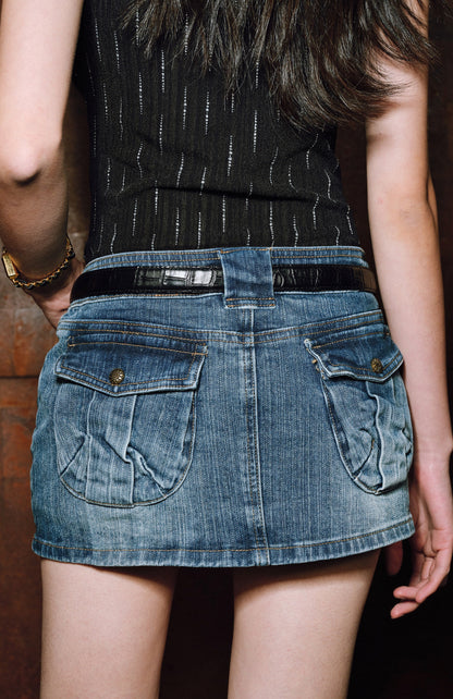 WANGXO| Micro-Elastic High-End Long-Staple Cotton Double Wash High-Waisted A-Line Short Denim Culottes - Clara