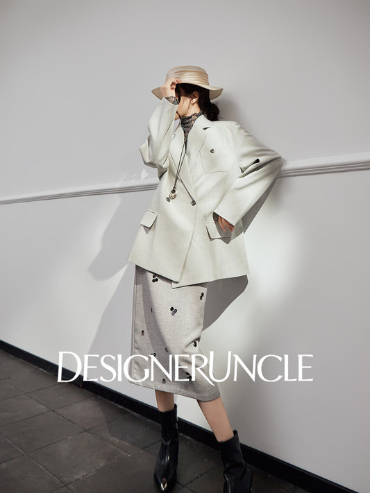 DGU|Gray striped high-end loose design fashionable slimming suit jacket - Louis.