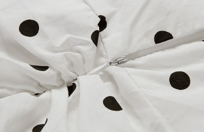 DOLLY Elegant White Off Shoulder Short Puff Sleeve Slim Fit Short Polka Dot Dress-MINA