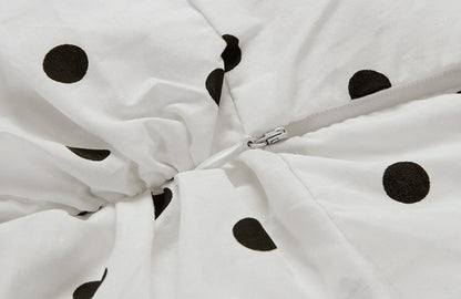 DOLLY Elegant White Off Shoulder Short Puff Sleeve Slim Fit Short Polka Dot Dress-MINA