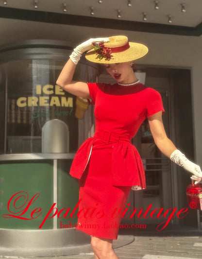 Le palais vintage red slim little skirt two-piece dress-KOBAYASHI.