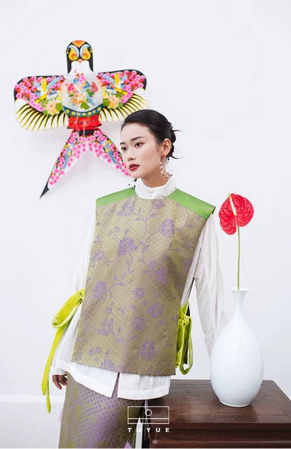 TUYUE Silk Velvet × Satin Weave Silhouette Lace-up Vest- MICHEAL