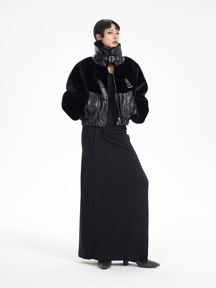 TINY IN fur short collar black coat-DANTE