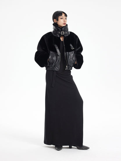 TINY IN fur short collar black coat-DANTE