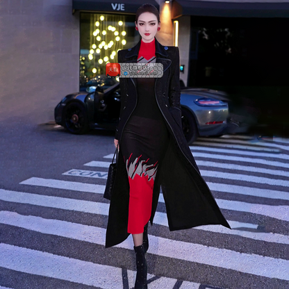 VJE  jacquard knitted suit skirt turtleneck top hip skirt two-piece set-DOE.