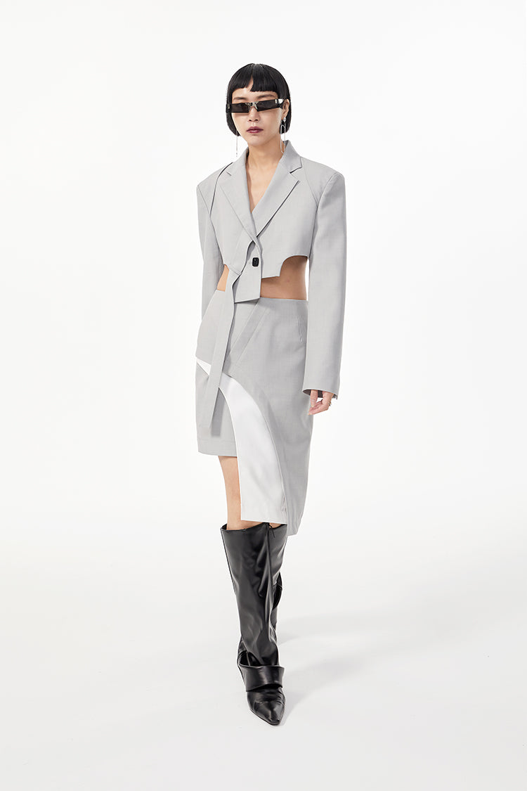 TINY IN curved hem layered gray black skirt -XANDER