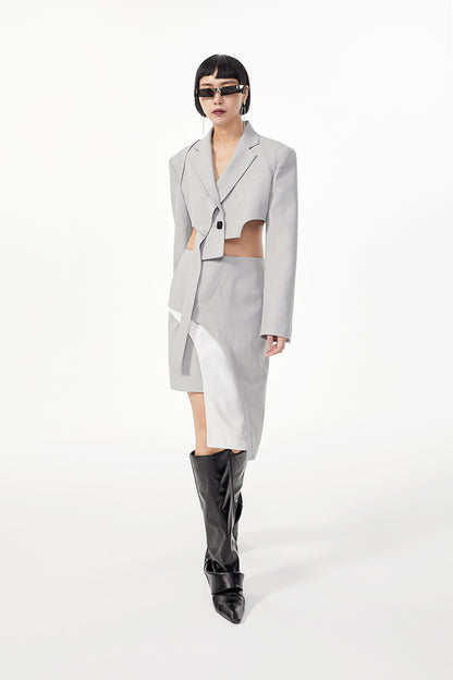 TINY IN curved hem layered gray black skirt -XANDER