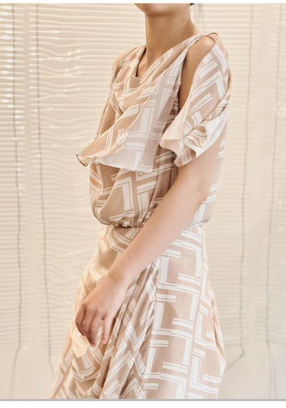 ATELIER MISS LU [Soft Mist Fairy] mulberry silk floating sleeve stand-up dress - TEST