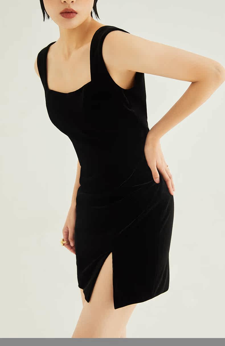 GOUDIN women's short velvet black banquet light luxury dress-KIMO.