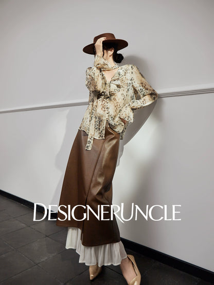 DGU "Twilight" leopard print new long-sleeved slimming foreign design top - Noah.