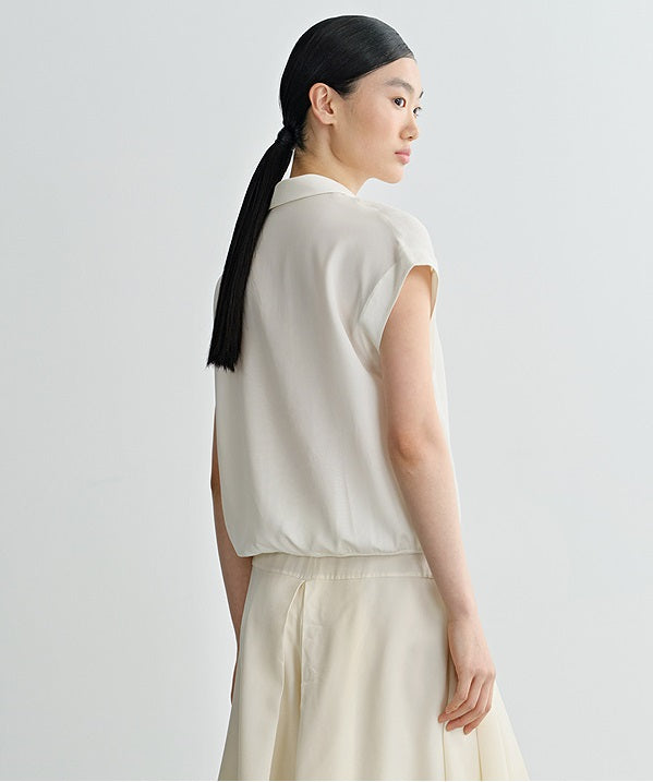 COMME MOI commuter lapel mulberry silk small capped sleeve top - MAP.