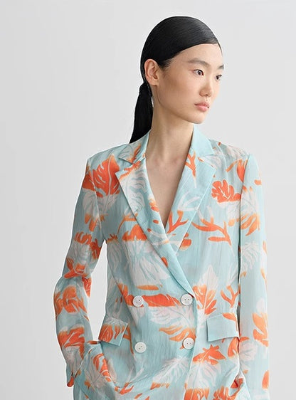 COMME MOI Lv Yan designer summer women's fashion casual print double-breasted suit - EMMA.