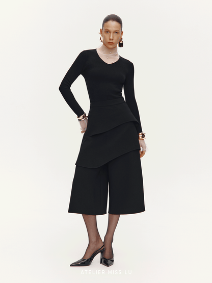 ATELIER MISS LU Pearl Embellished Gauze Patchwork Knit Top - MATT