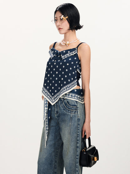 FAME Beaded Printed Scarf Deconstructed Camisole Top