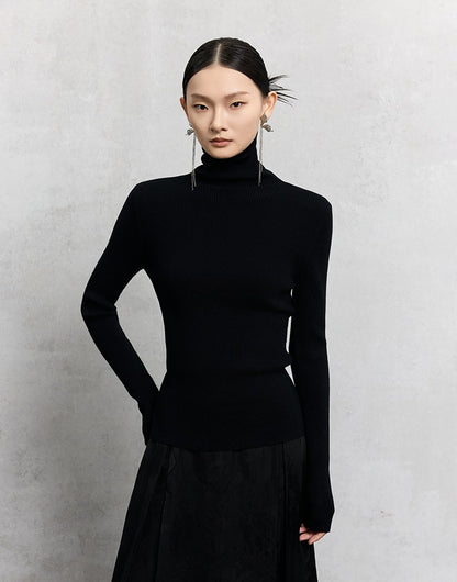 HECO Plain Base Layer Top High Neck black white red apricot Long Sleeve Knit Sweater - nice.