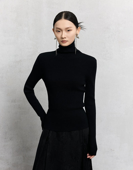 HECO Plain Base Layer Top High Neck black white red apricot Long Sleeve Knit Sweater - nice.