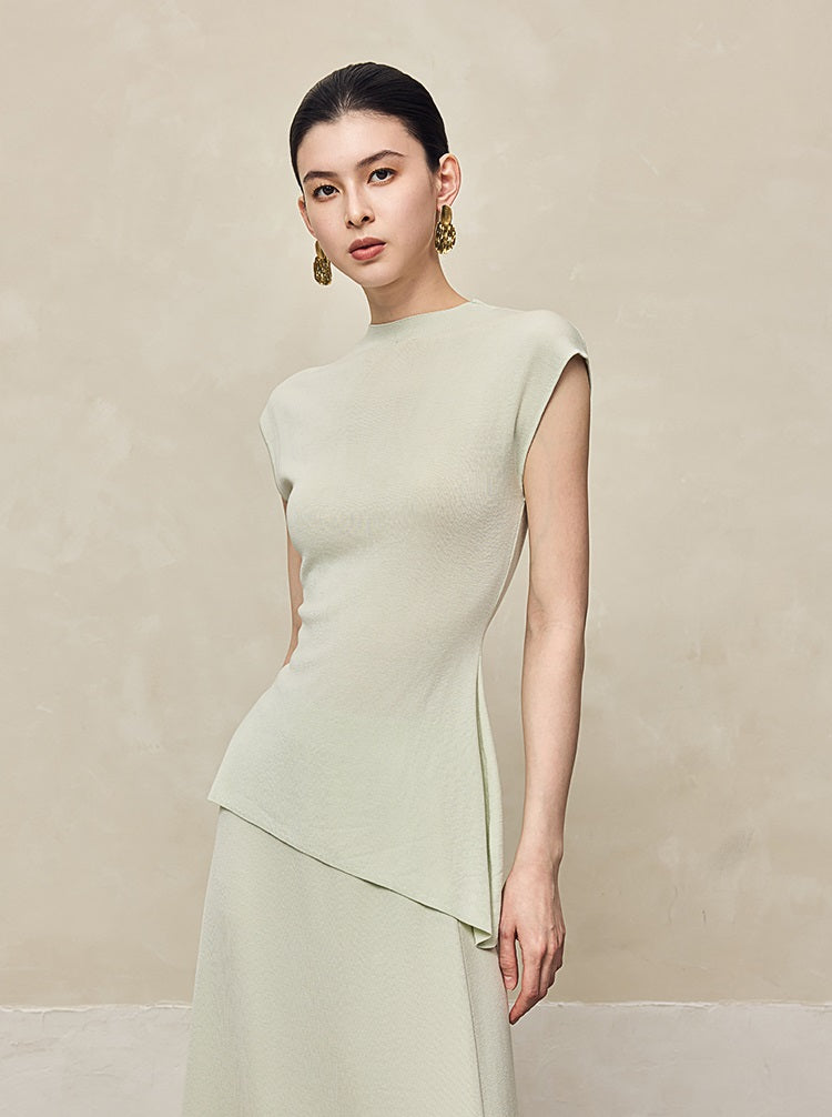 HECO Shoulder Sleeveless Oblique Hem Top - SABO.