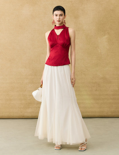 HECO Chinese Acetate V-Neck Waist Small Vest Top - ZEPH.