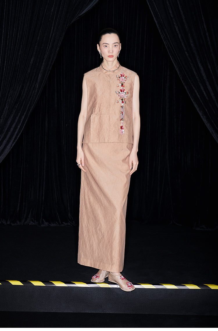 M essential Mackay designer 3d embroidery placket vest pencil skirt set- mar.