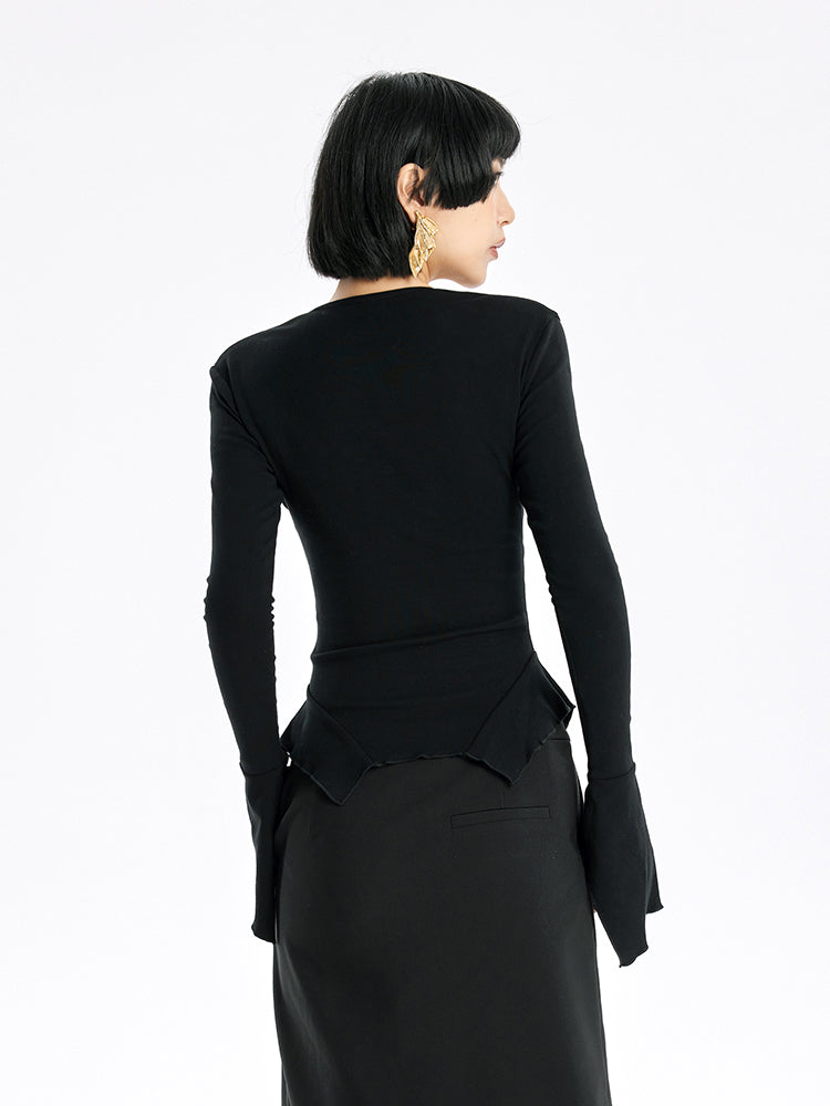 TINY IN bell sleeve square neck knitted top- guy